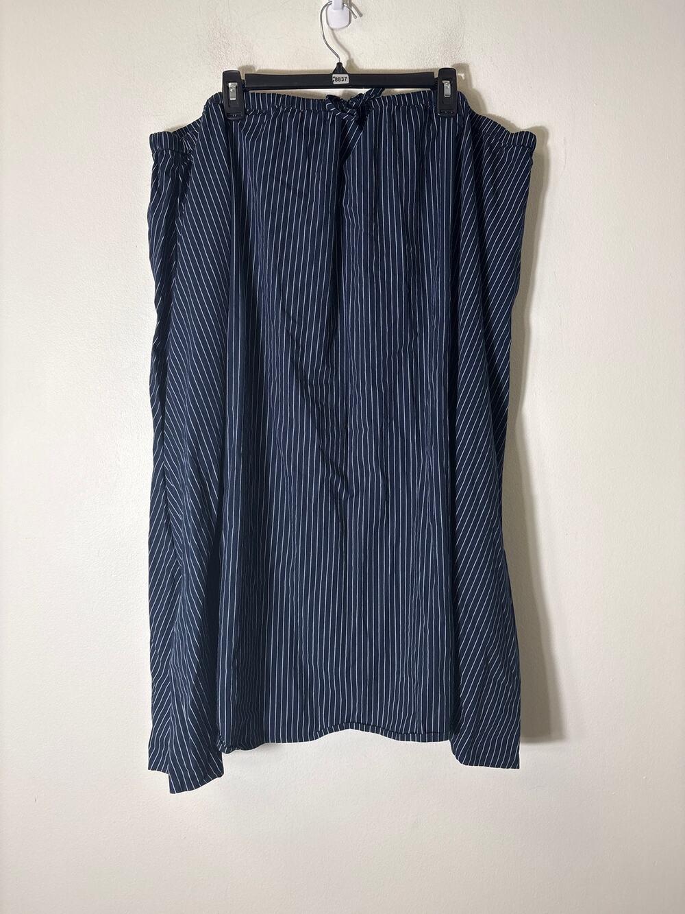 Asos Navy and White Stripe Elastic Waist Cotton Midi Skirt Sz US 24